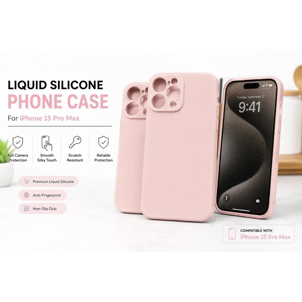 Set‎ of 3 iPhone 15 Pro Max Liquid Silicone Cases Pink Slim Cover
